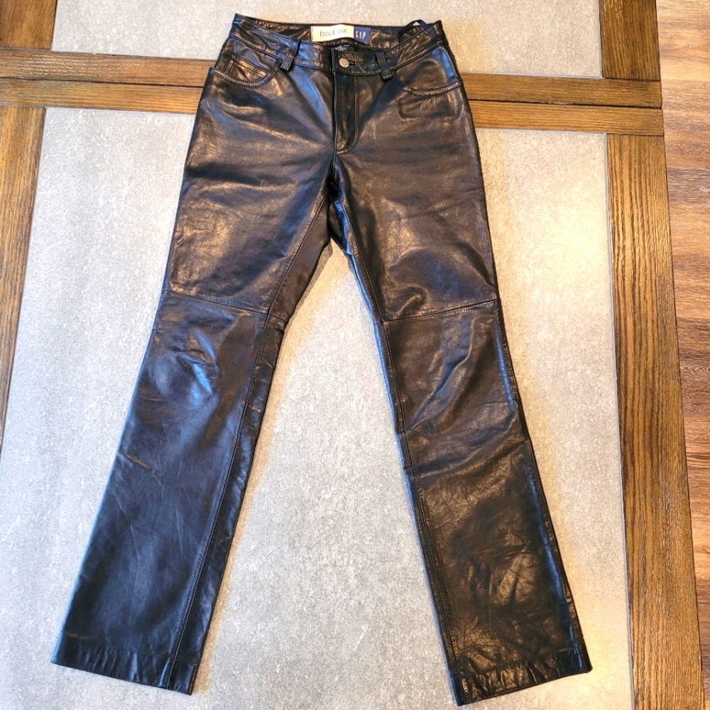 Gap Leather Boot Cut Pants Size 0 Short Black